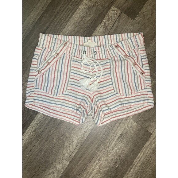 Jolt Small Orange Blue Striped Linen Shorts Beach Vacation Drawstring Boho - Picture 1 of 7